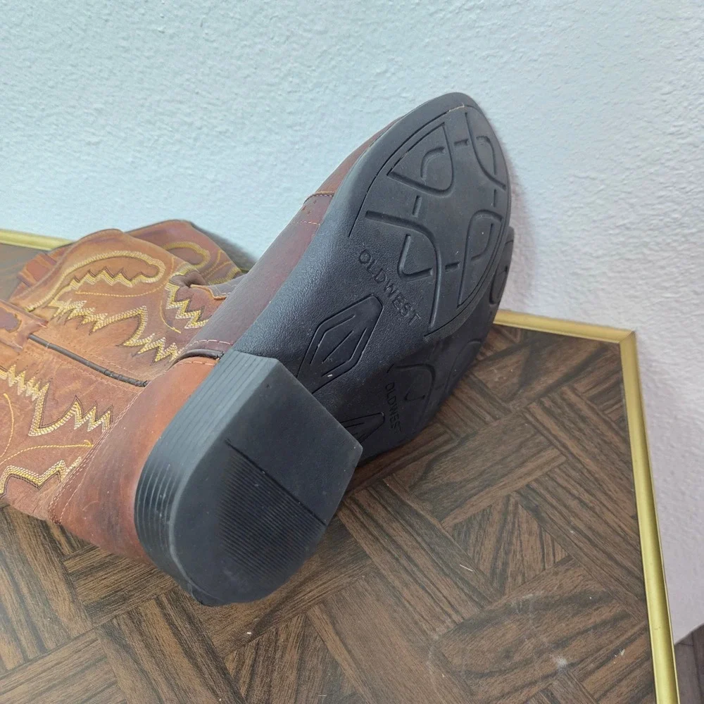 Old West Youth Leather Western Boots Roper‎ Round Toe Size 5